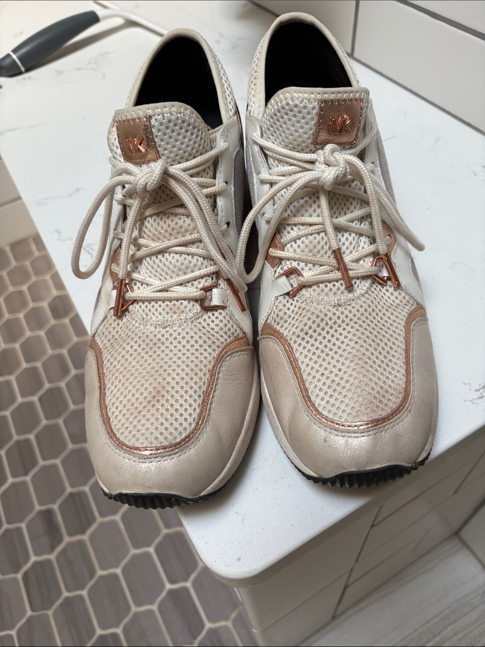 Michael Kors Cream Mesh & Rose Gold Accent Sneakers